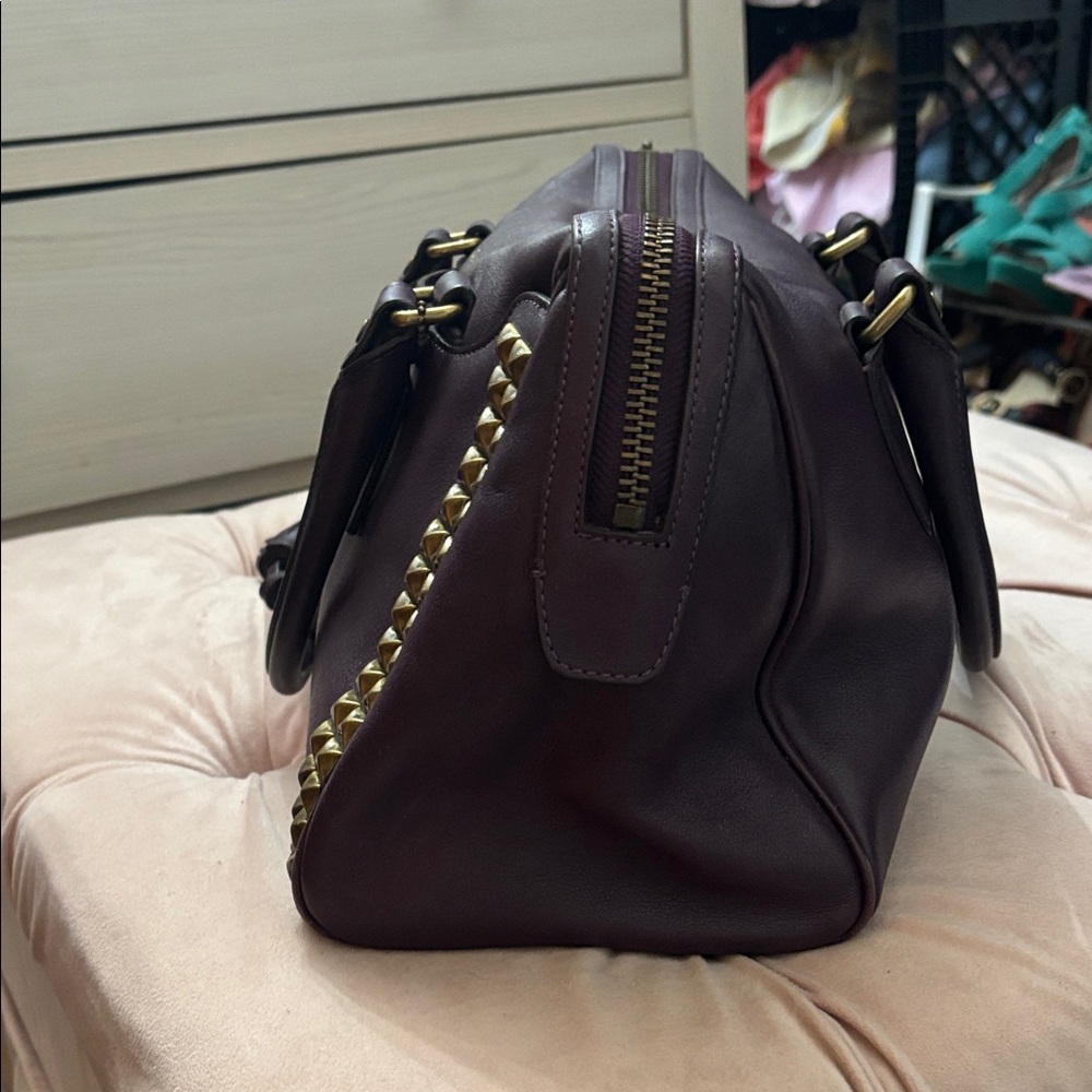 Coach Dark Purple Satchel with Gold Studs - Picture 4 of 13